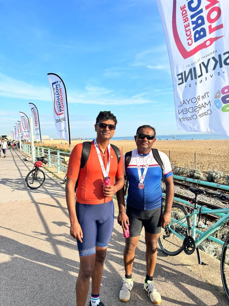 Ram at Brighton beach after cycling from London